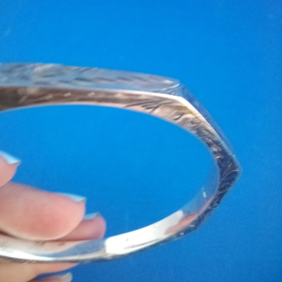 Vintage 925 silver engraved octagon bangle bracelet. - Picture 2 of 7